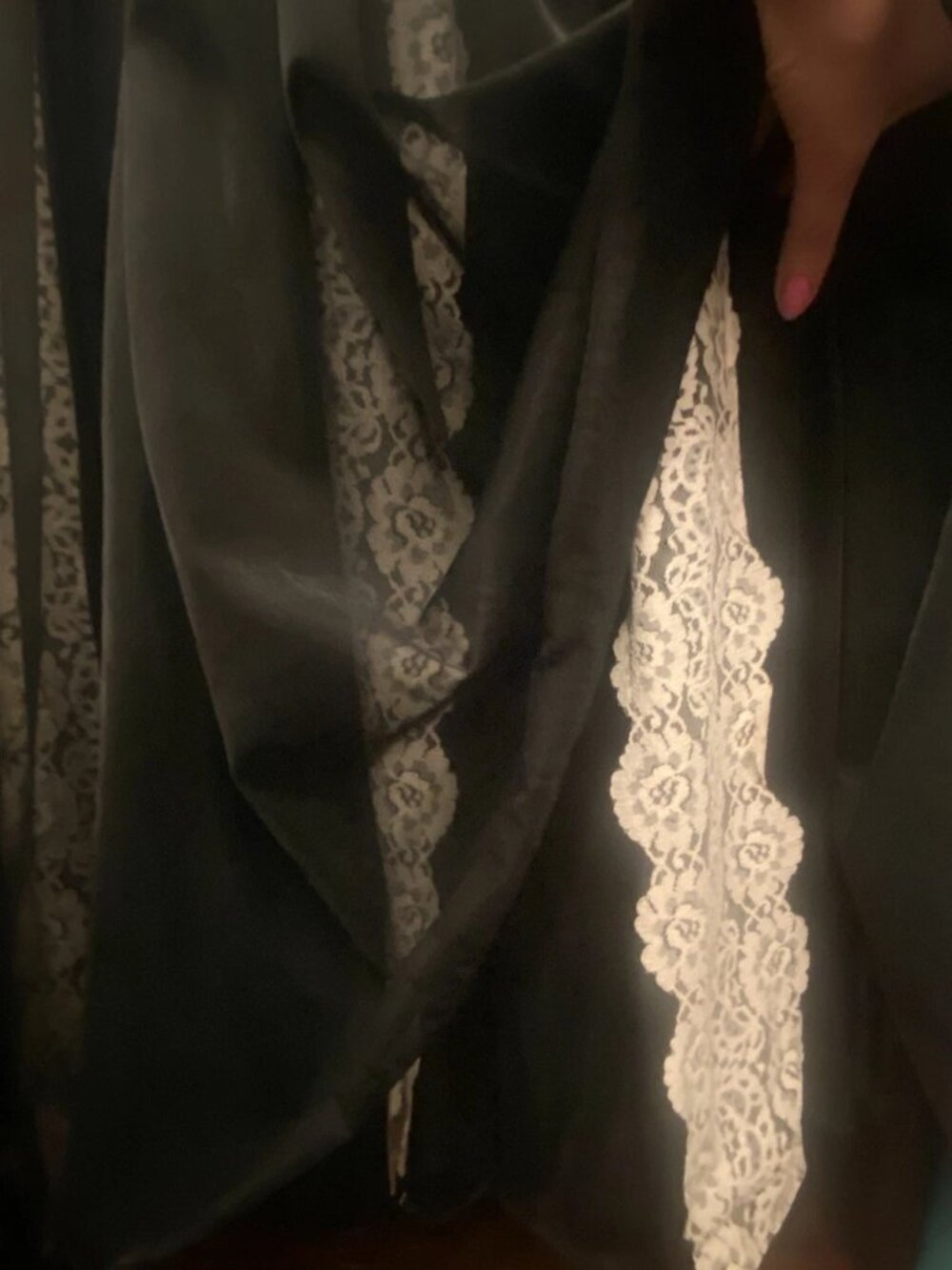 ROVEL Peignoir Robe and Gown Set Black Sheer White Lace Vintage Size Medium